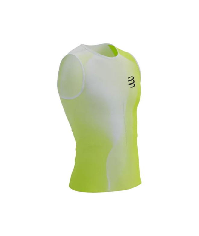 Camiseta Running Homem de Compressport Performance Branco/Amarelo