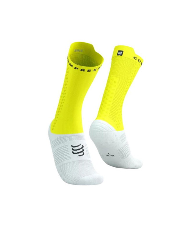 Calcetines de ciclismo Compressport Pro Racing v4.0 Bike Blanco/Amarillo