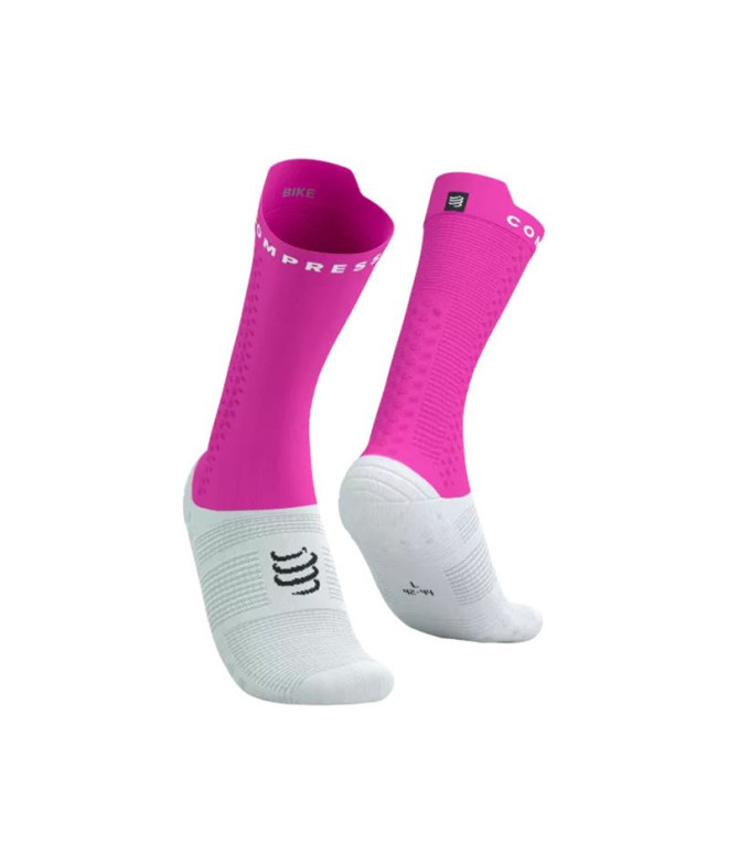 Calcetines de ciclismo Compressport Pro Racing v4.0 Bike Blanco/Rosa