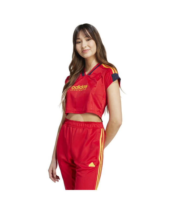 Camiseta adidas Tiro Cut 3 Bandas Cropped Mujer Rojo