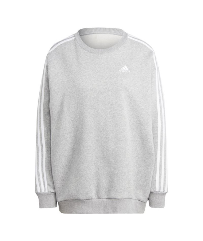 Moletom adidas Mulher Essentials 3-Stripes Oversized Fleece Cinzento