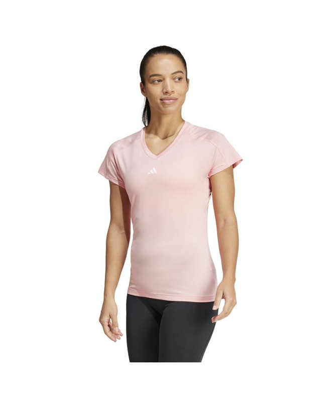 Camiseta adidas Mulher Aeroready Train Essentials Minimal Branding V-Neck Rosa