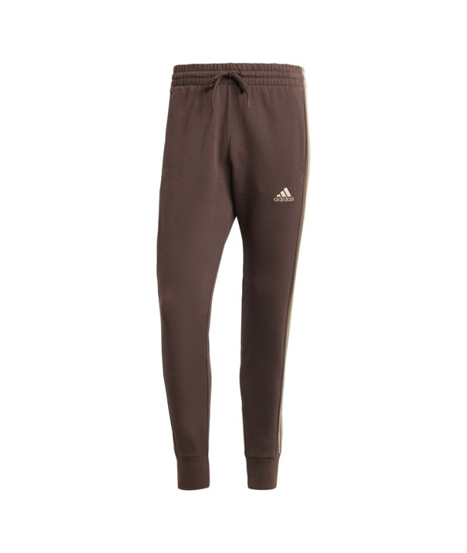 Calça adidas French Terry Homem Essentials Tapered Cuff 3-Stripes Castanho