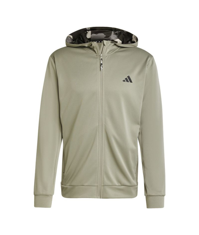 Chaqueta de Fitness adidas Train Essentials Camo Full Zip Hoodie Hombre Gris