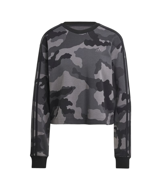 Moletom adidas Mulher Essentials 3 Stripes Camo Print Cropped Preto