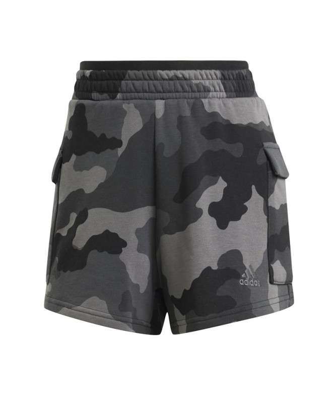 Calça adidas Mulher Essentials 3-Stripes Camo Print Cargo Shorts Preto