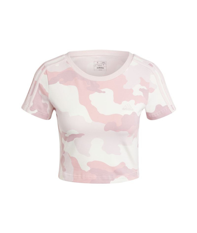 Camiseta adidas Mulher Essentials 3 Bands Camo Print Bebé Rosa