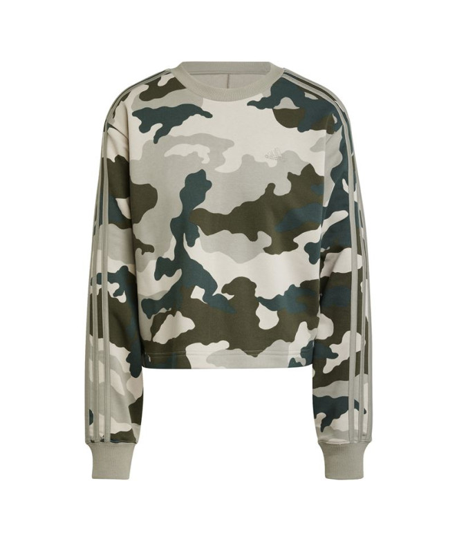 Moletom adidas Mulher Essentials 3-Stripes Camo Print Cropped Cinzento