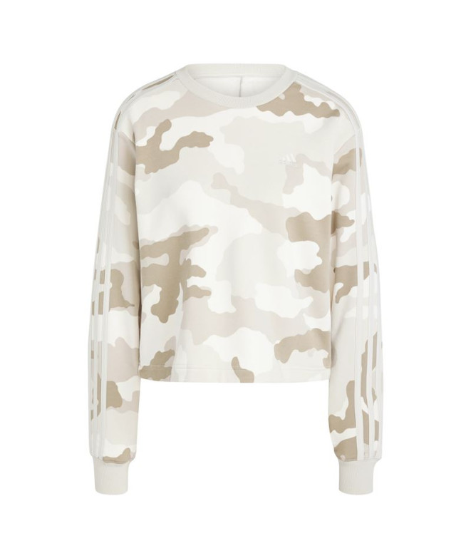 Moletom adidas Mulher Essentials 3 Stripes Camo Print Cropped Bege