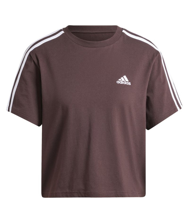 Camiseta adidas Essentials 3 Bandas Single Jersey Cropped Top Mujer Marron