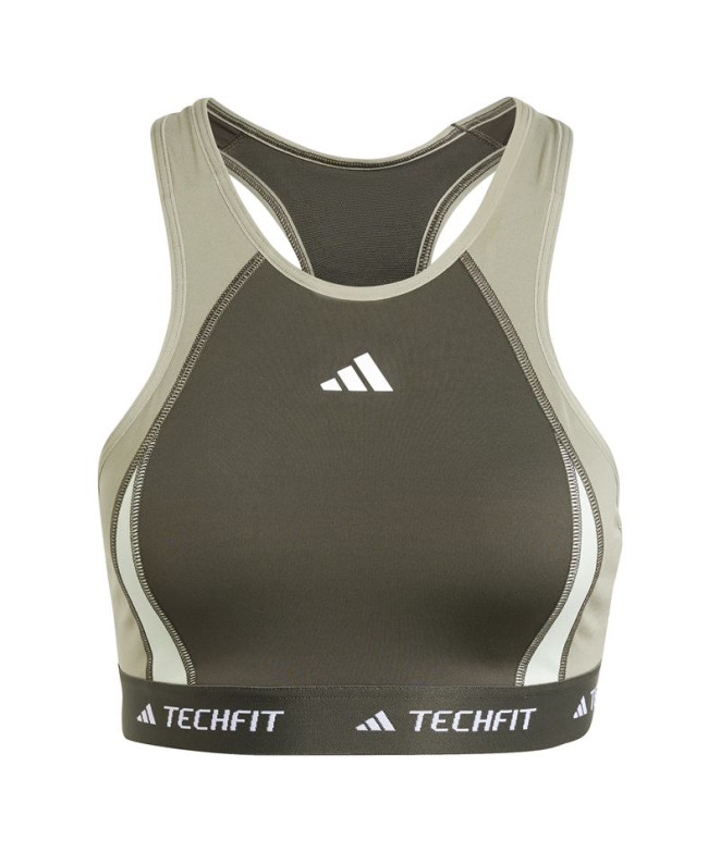 Sujetador Deportivo adidas Techfit Medium Support High Neck Mujer Verde Oliva