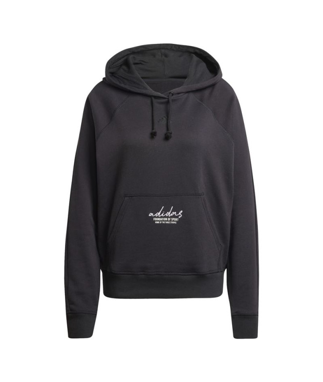 Sudadera adidas Signature Graphic Embroidery French Terry Loose Mujer Negro