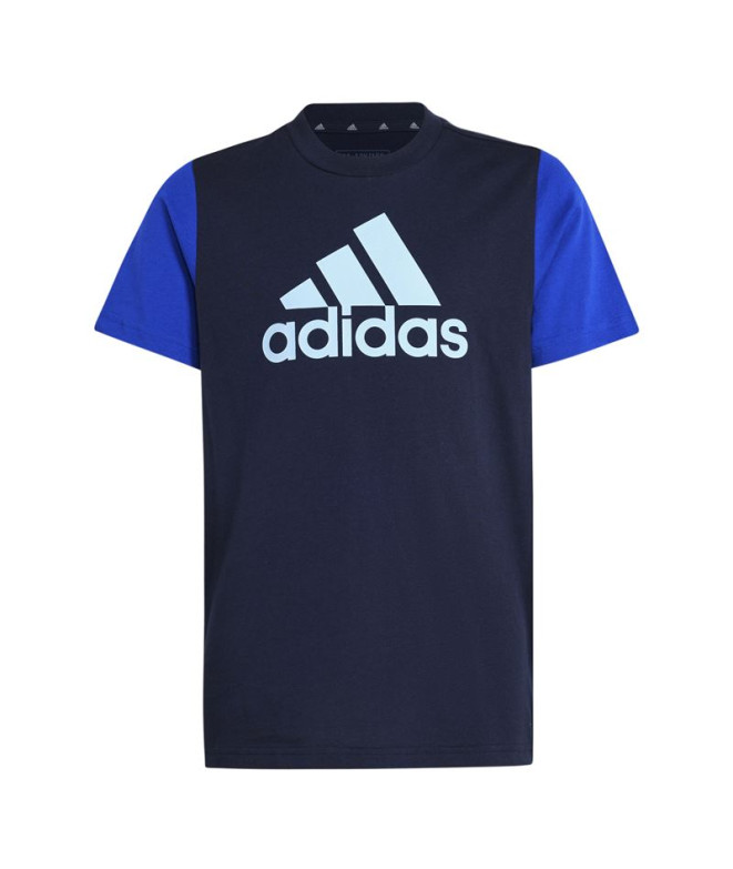 Camiseta adidas Essentials Big Logo Colorblock Cotton Infantil Azul