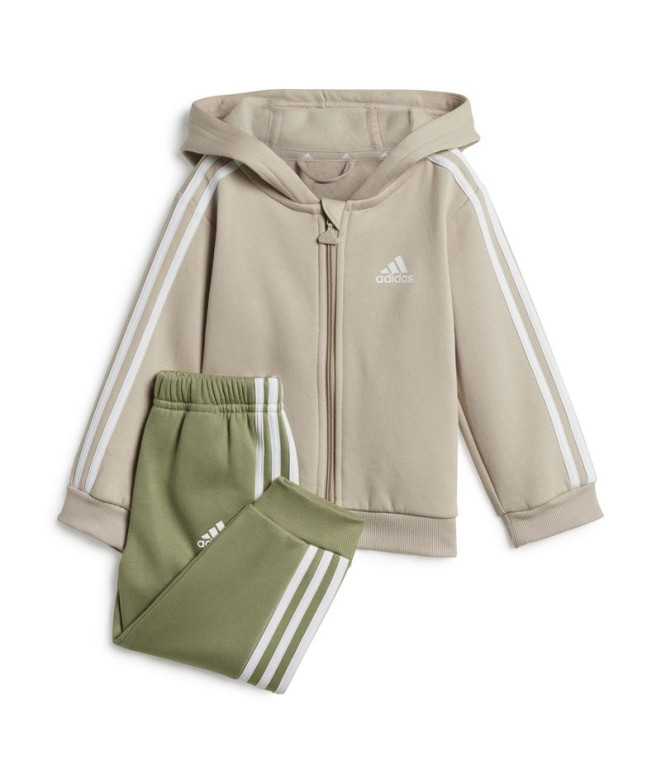 Conjunto adidas Infantil Essentials 3 Band Full Zip Fleece Bege