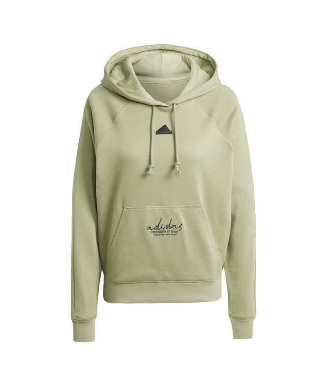 Sudadera adidas Signature Graphic Embroidery French Terry Loose Mujer Verde