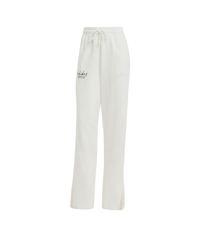 Pantalones adidas Signature Graphic Embroidery French Terry Straight Mujer Blanco