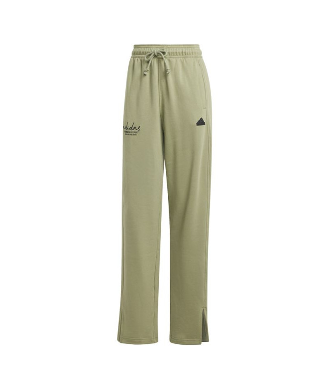 Pantalones adidas Signature Graphic Embroidery French Terry Straight Mujer Verde