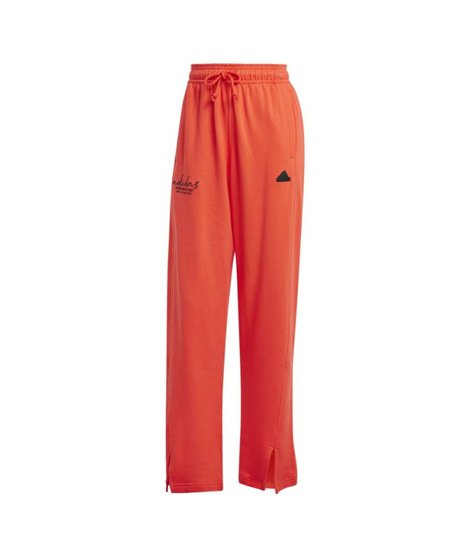 Pantalones adidas Signature Graphic Embroidery French Terry Straight Mujer Rojo