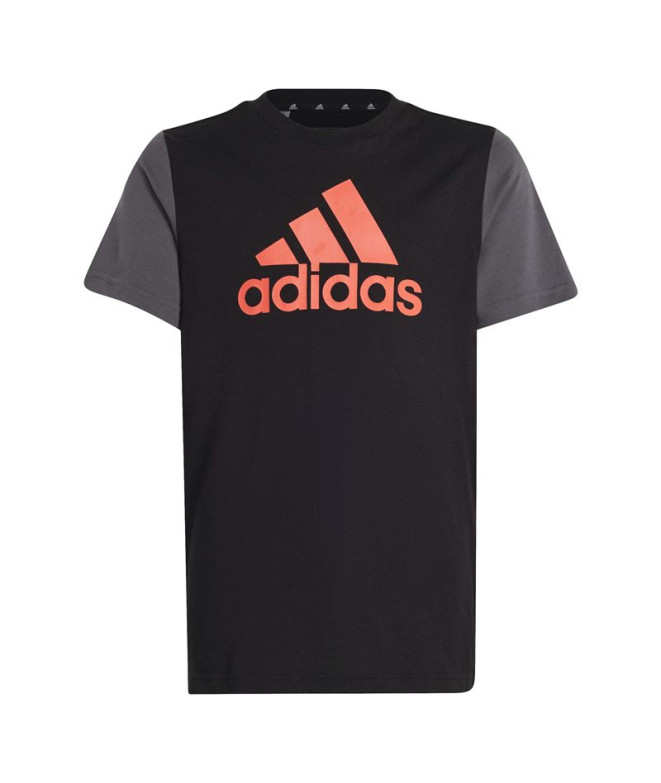 Camiseta adidas Essentials Big Logo Colorblock Cotton Infantil Negro