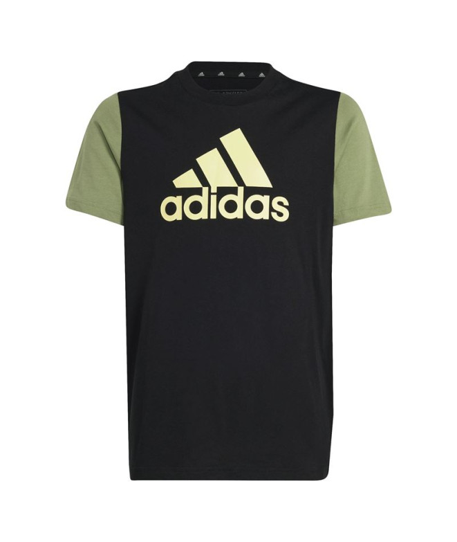 Camiseta adidas Essentials Big Logo Colorblock Cotton Infantil Negro