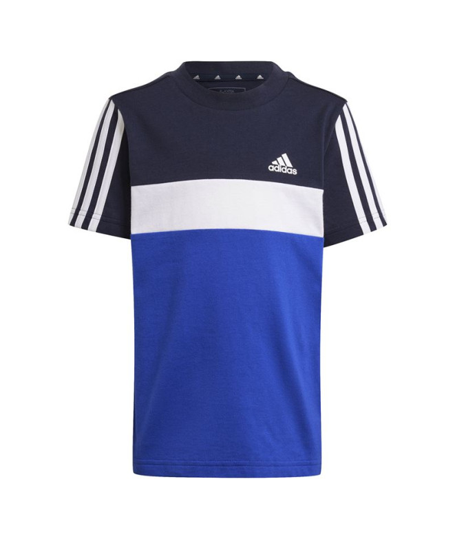 Camiseta adidas Infantil Pequeno Tiberio 3 Bandas Algodão Colorblock Azul