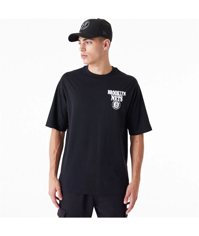 Camiseta New Era Calças de malha de tamanho grande Brooklyn Nets NBA Script Preto homem