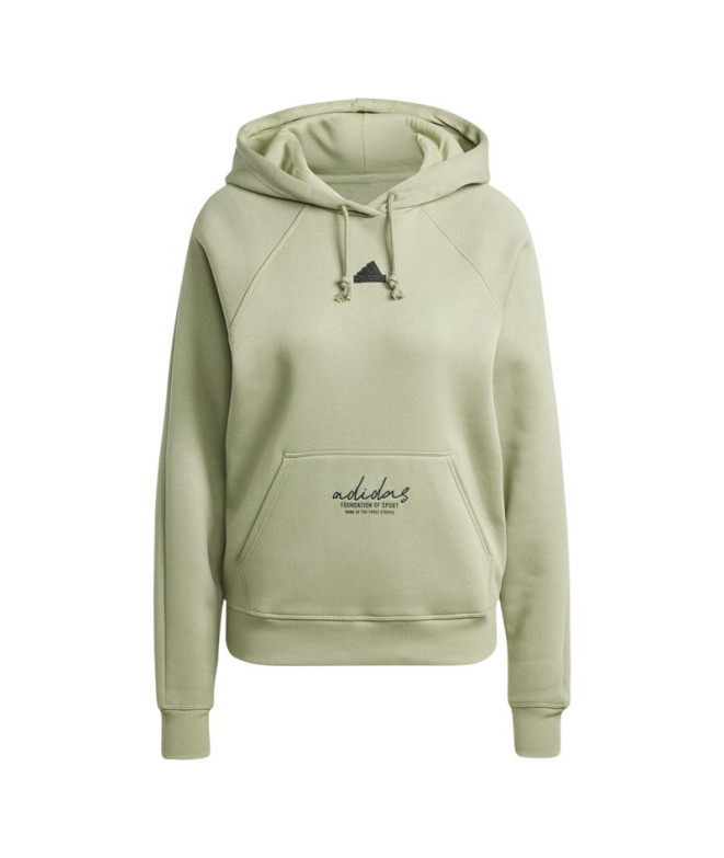 Sweat adidas Femme Signature Graphic Embroidery Fleece Loose Hoodie Green