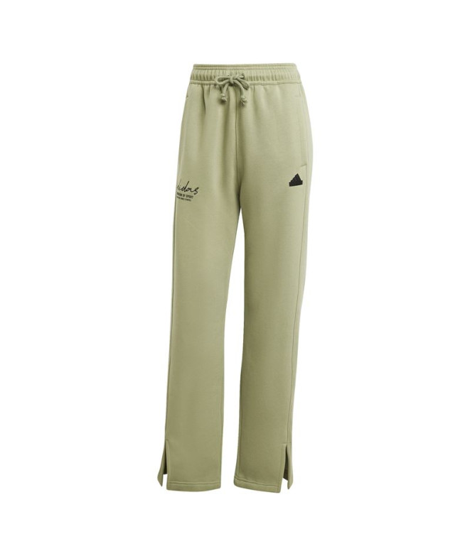 Pantalon adidas Femme Signature Graphic Embroidery Fleece Straight Leg Green