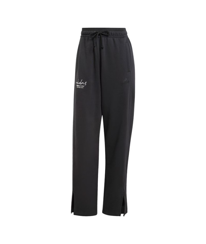 Pantalon adidas Femme Signature Graphic Embroidery Fleece Straight Leg Noir