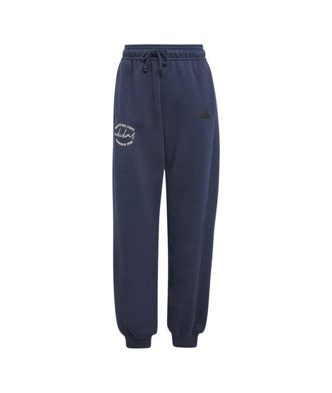 Pantalón adidas Signature Graphic Print Fleece Loose Mujer Azul