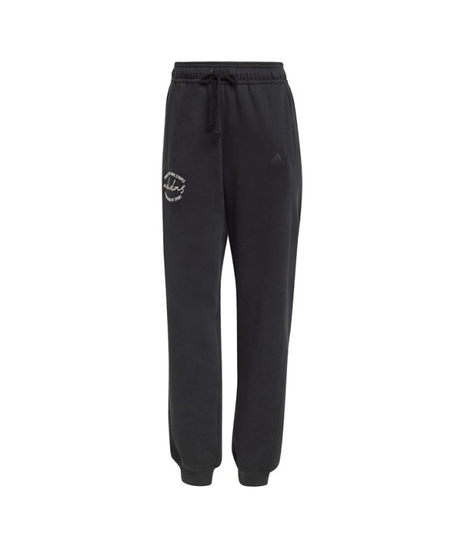 Pantalones adidas Signature Graphic Print Fleece Loose Mujer Negro