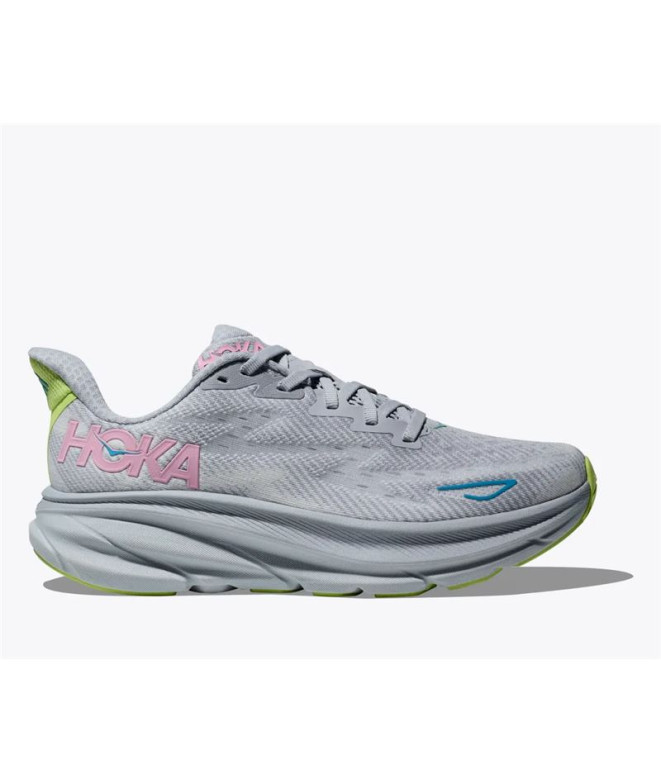 Chaussures Running de Hoka Clifton 9 Gris/Green Ice Femme