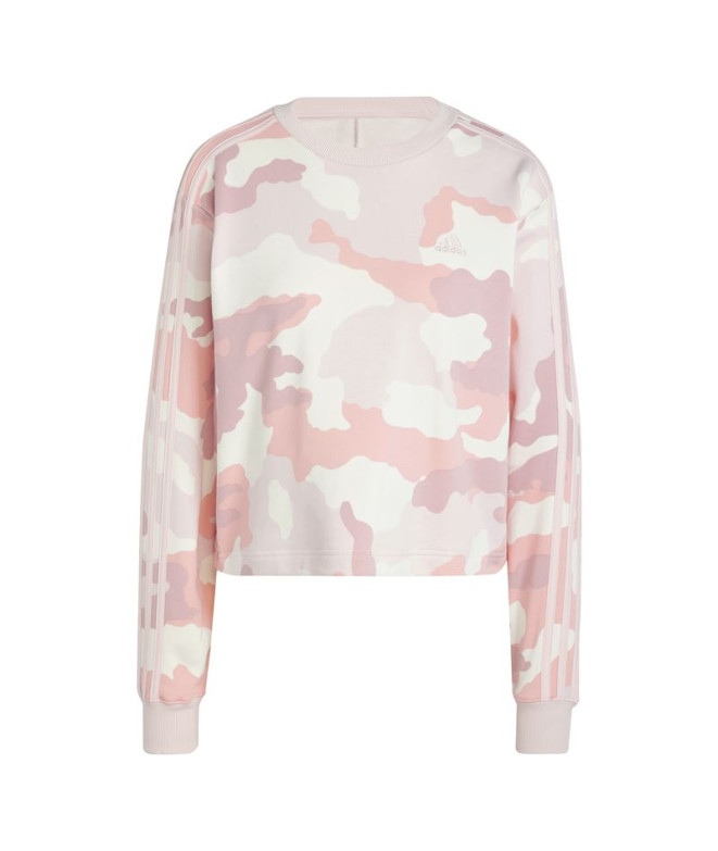 Moletom adidas Mulher Essentials 3 Stripes Camo Print Cropped Rosa