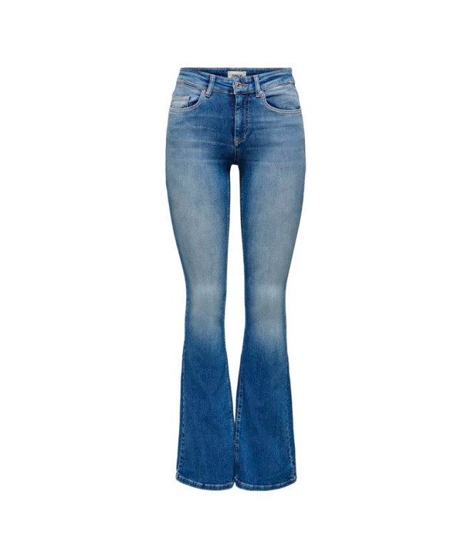 Calça Only Onlblush Mid Flared Rea1319 Medium Blue Denim Mulher