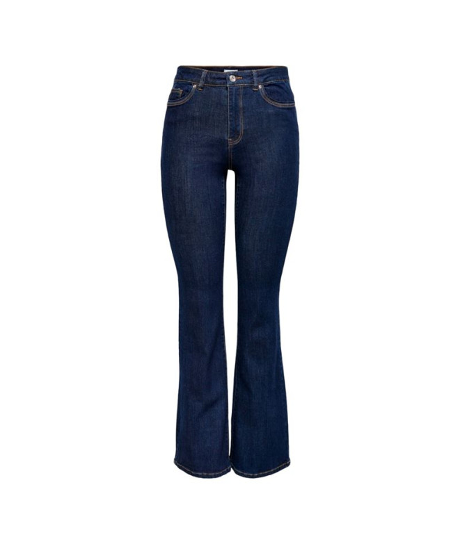 Calça Only Onlwauw Flared Rinse Gua030 Dark Blue Denim Mulher