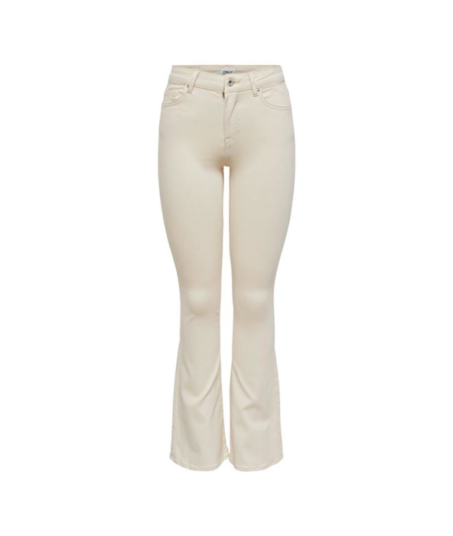 Calça Only blush Mid Flared Dot019 Ecru Mulher