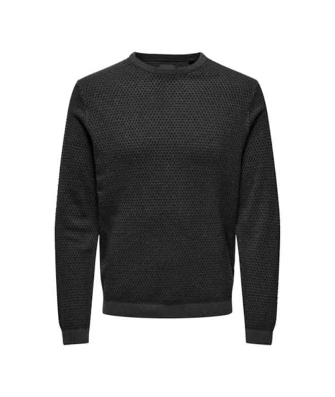 Only & Sons pull-over Reg 12 StrucCrew Gris foncé Mélange Homme