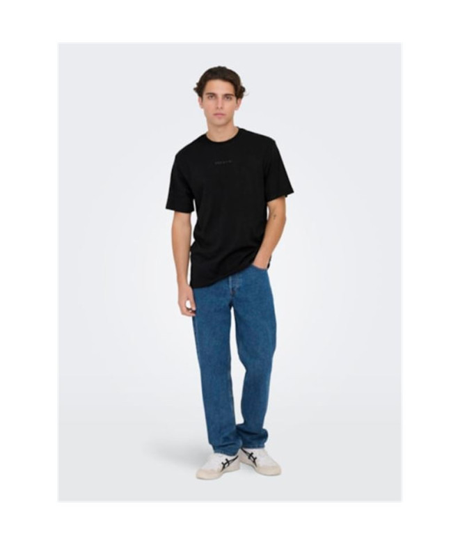 T-shirt Only & Sons levi Life Reg Text Noir Homme