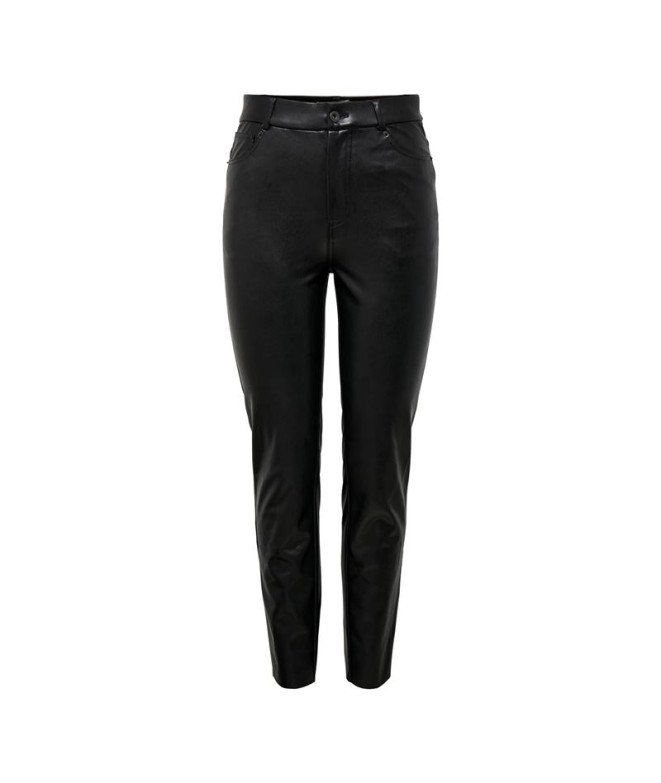 Calça Only emily St Ank Faux Leather Preto Mulher