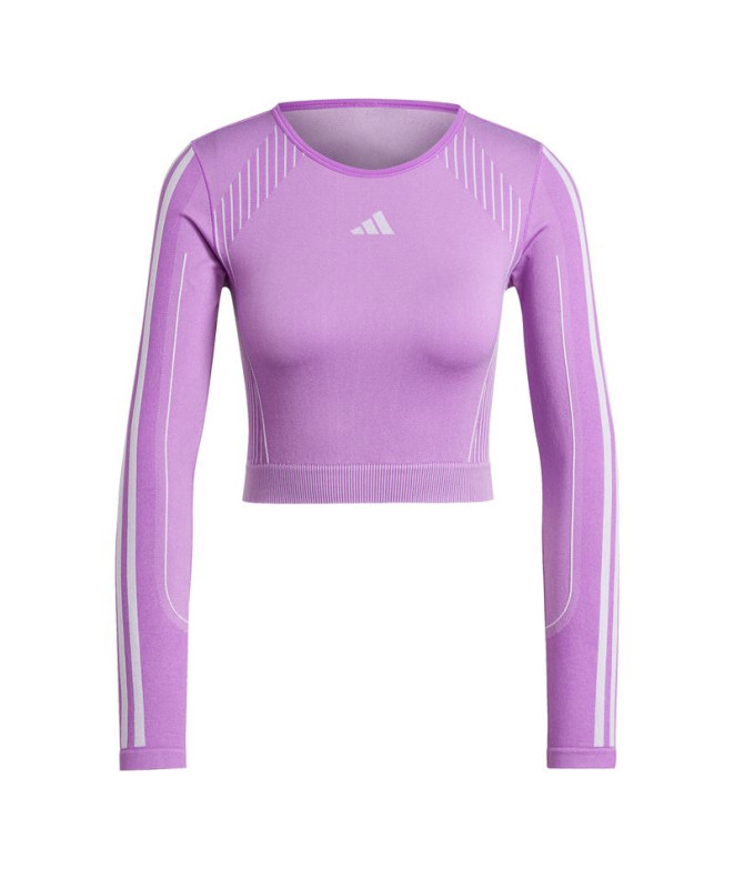 Camiseta Fitness adidas Mulher de malha Manga comprida roxa