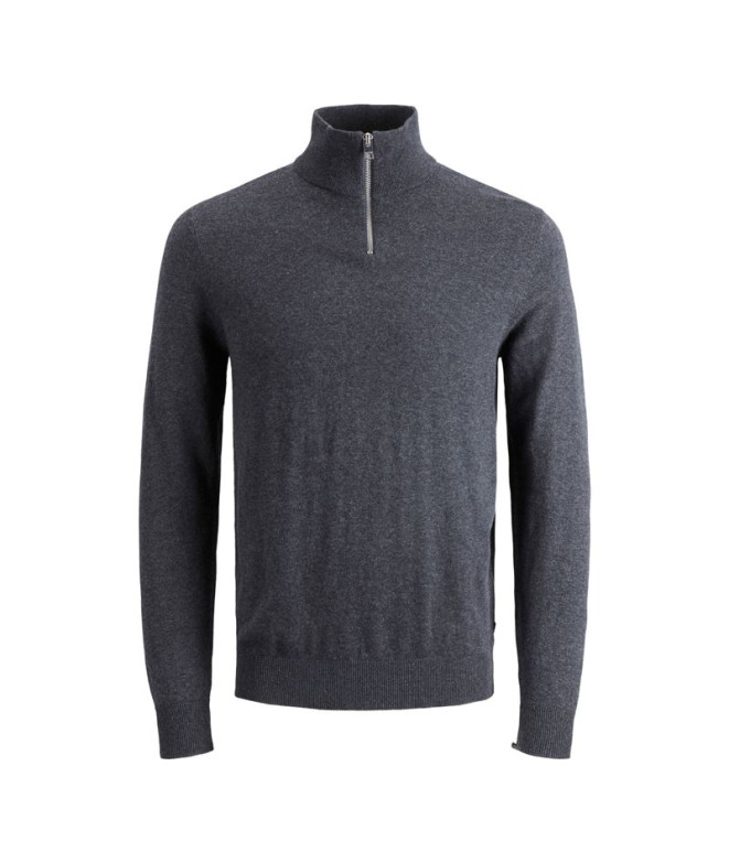 Pull Jack and Jones eemil Knit Half Zip Dark Grey Melange Homme