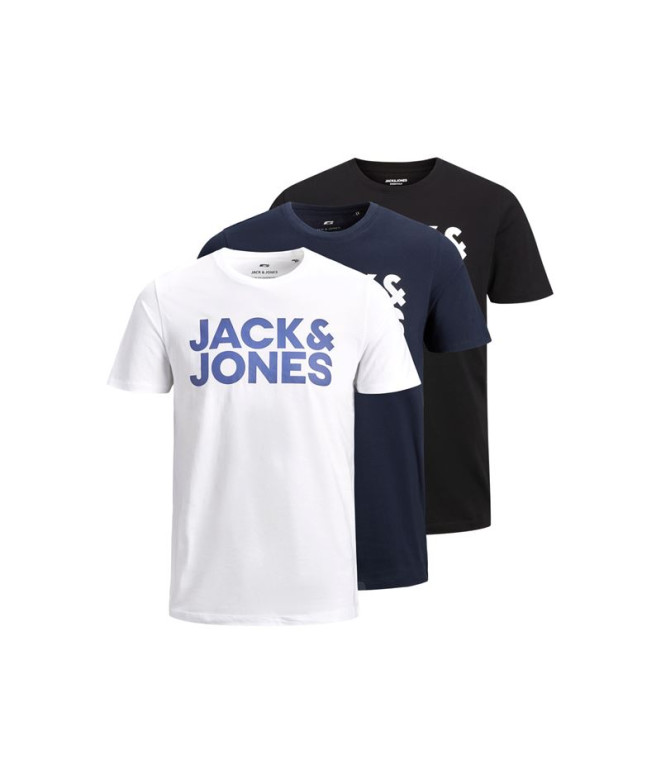 Camiseta Jack and Jones ecorp Logo O-Neck 3Pk Mp Preto Homem