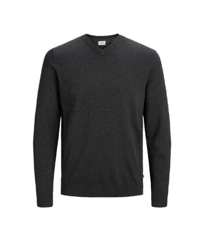 Moletom Jack and Jones ebasic Knit V-Neck Dark Grey Melange Homem