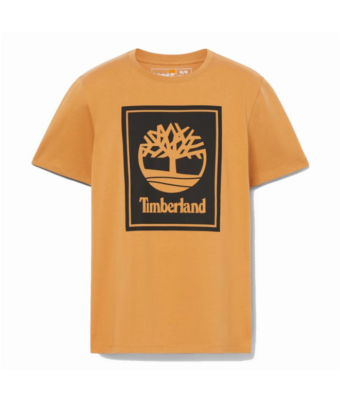 Camiseta Timberland Homem Manga curta com logótipo Stack em trigo Laranja