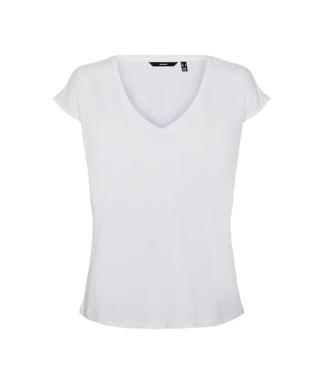 T-shirt Vero Moda fillis col V Blanc brillant Femme