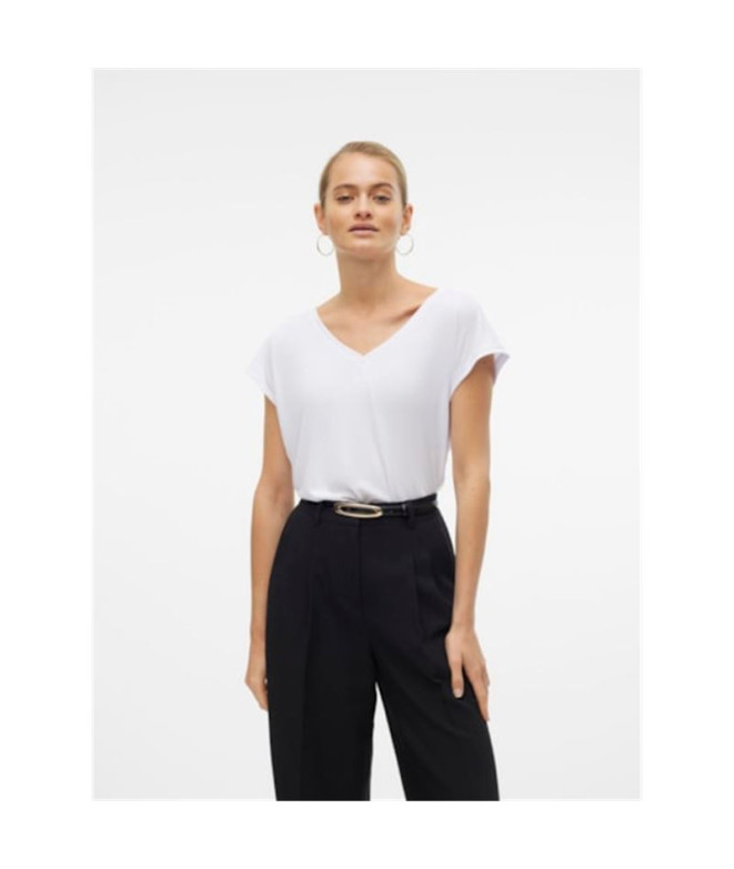 T-shirt Vero Moda fillis col V Blanc brillant...