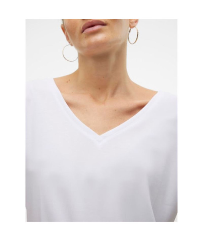 T-shirt Vero Moda fillis col V Blanc brillant...