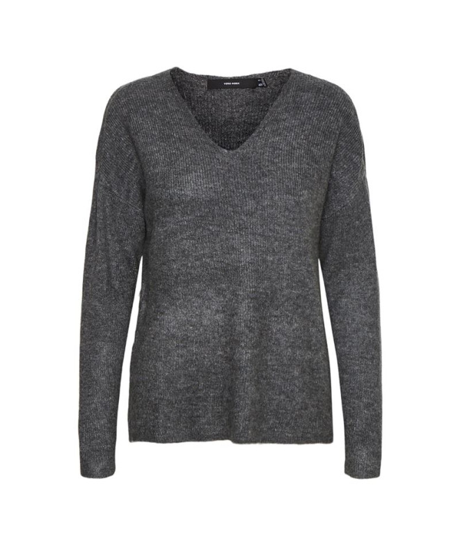 Vero Moda crewlefile V-Neck Medium Grey Melange Sweater Femme