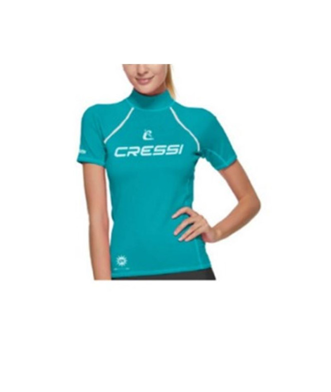 Camiseta Mergulho Mulher cressi Rashguard 2024 Manga curta Turquesa