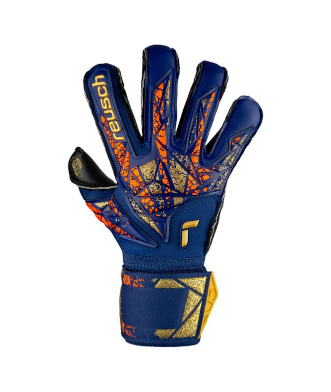 Gants de PorteroFootball de Reush Attrakt Gold X Evolution Bleu-Or-Noir